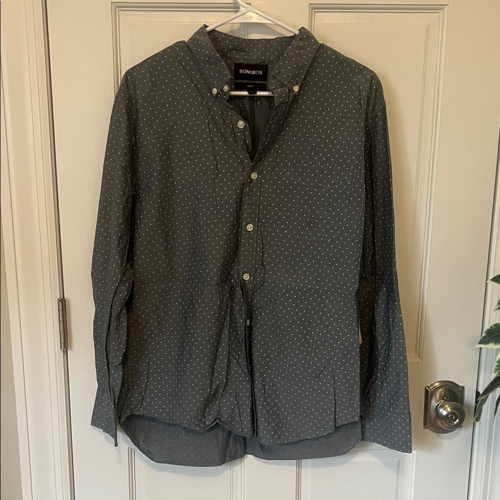 Bonobos Charcoal Polka Dot Dress Shirt Slim Fit Size Large